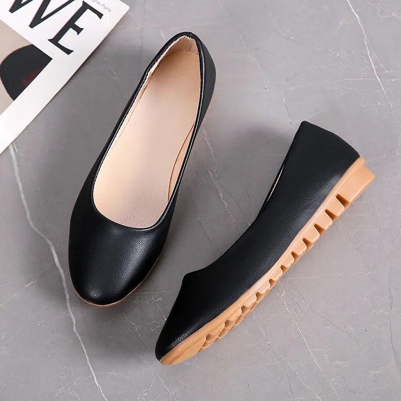 Women's Round Toe Shoes Korean Style Shoes Ladies Comfortable Leather Shoes Nurse Work Shoes Soft Sole Mother's Shoes