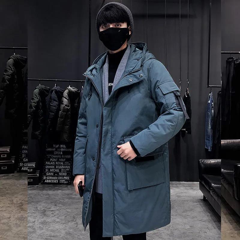 Winter Hooded Down Jacket Men's Mid-length Plus Velvet Thick Warm Clothing Trend Wild Student Youth Handsome Jacket