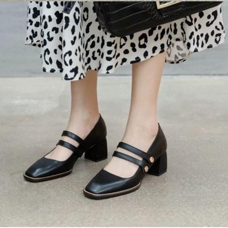 Single Shoes Women's Autumn One-step Thick Heel Casual Sweet Shallow Mouth Square Toe All-match Mary Jane Shoes Women
