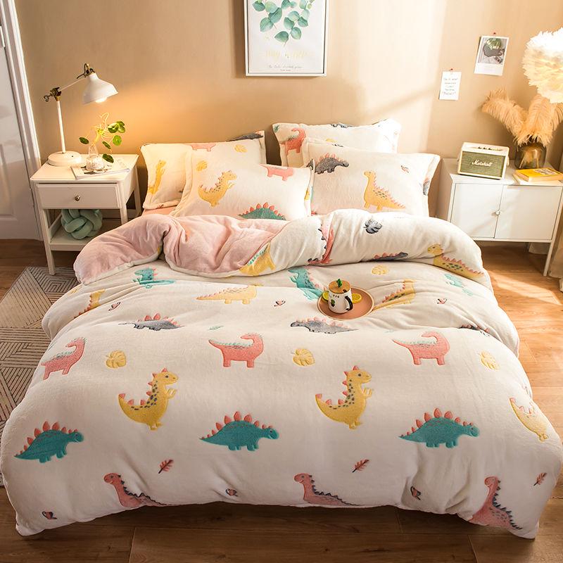 WTEMPO Children's Bedding Sets 4pcs Dinosaur Pattern Bed Linings Winter Duvet Cover Set