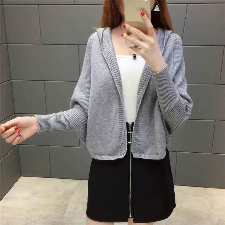 Autumn and Winter Short Knitted Cardigan Hooded College Style Loose Sweater All-match Fashionable Jacket