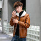 Autumn and winter men's plus velvet thick leather coat plus size men's fur one leather jacket
