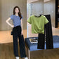 Two-piece Women's Loose T-shirt + Straight Loose Wide-leg Pants Casual Suit Women's Summer Home Wear Casual Sports Suit