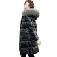 Large Fur Collar Down Cotton Jacket Women Mid-length Winter Fashion Trend Loose Shiny Warm Coat