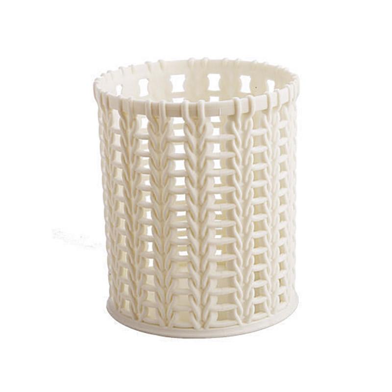 Nordic Simple Imitation Rattan Plastic Pen Holder Female Ins Student Office Desktop Creative Hollow Stationery Storage Tube