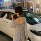 Gentle Color All-match Floral Mid-length Slim Chiffon Midi Skirt Dress