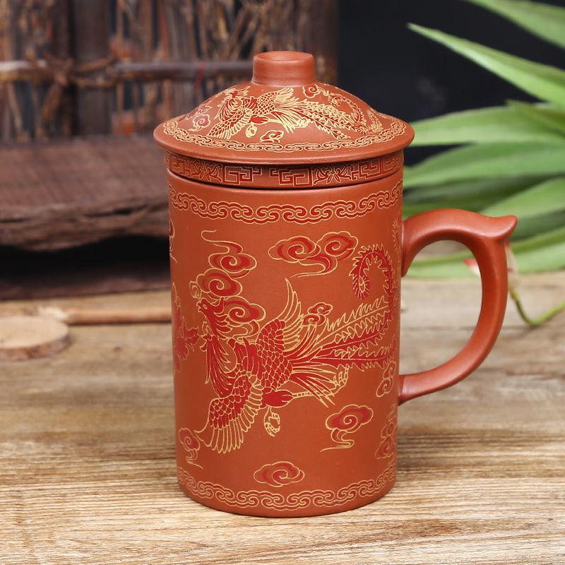 360ML Teacup with Infuser and Lid Handmade Hand Painted Dragon Beauty Purple Clay Tea Mug Ceramic Water Mug Drinkware