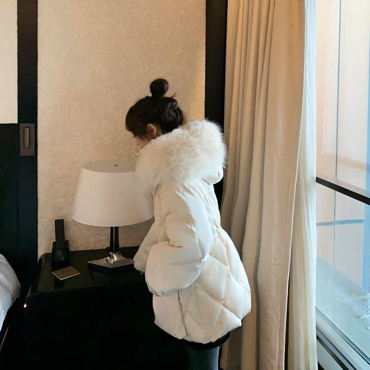 Western-style Age-reducing Big Fur Collar Cotton-padded Jacket Women Winter Sweet Waist Waist Mid-length Loose Waist Cotton-padded Jacket