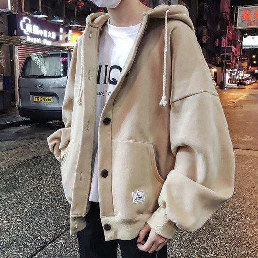 Autumn and Winter Cardigan Coat Loose Fleece Cardigan Sweater Male Student Hooded All-match Casual Wear Trend