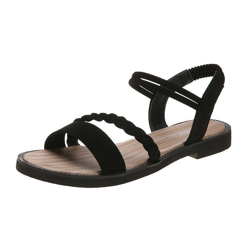 Flat Sandals Women's Shoes Open-toe Elastic Band Sandals Women's Casual Women's Flat-bottom Beach Shoes College Style All-match Sandals
