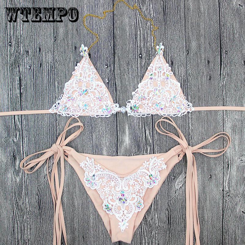 WTEMPO Sexy sequined lace bikini split sexy strap swimwear