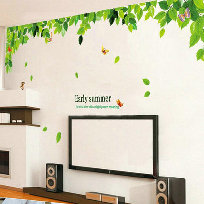 Pastoral green living room bedroom sofa new green leaves wall stickers early summer wallpaper
