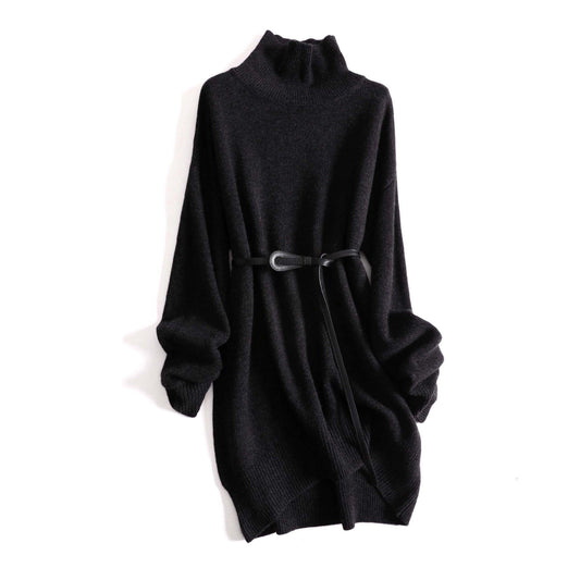 High-quality Knitted Dress Thick Turtleneck Knit Mid-length Dress Autumn High-neck Bottoming Sweater Dress