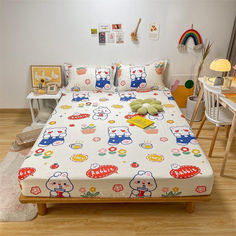 Three-piece Pillowcase with Thickened Non-slip Protective Cover Cotton Bedspread Mattress Cover Sheet