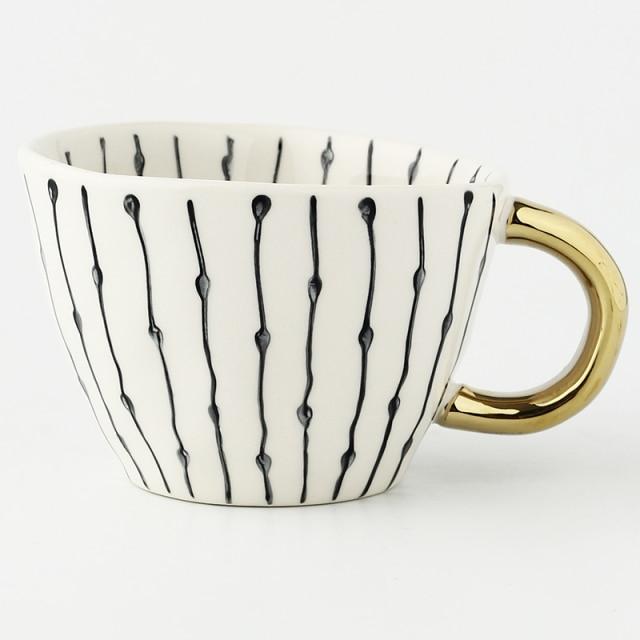 Hand Painted Geometric Ceramic Mugs With Gold Handle Handmade Irregular Cups For Coffee Tea Milk Oatmeal Creative Birthday Gifts