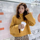 Women's Solid Color Half-neck Long Sleeve Pullover Sweater Casual Loose Tops Girl's Wild Sweater