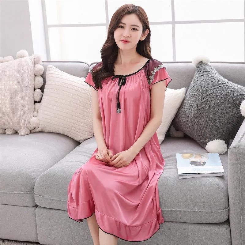 Large Size M-6XL Pajamas Women's Summer Dress Ruffle Solid Color Daily Wear Nightdress
