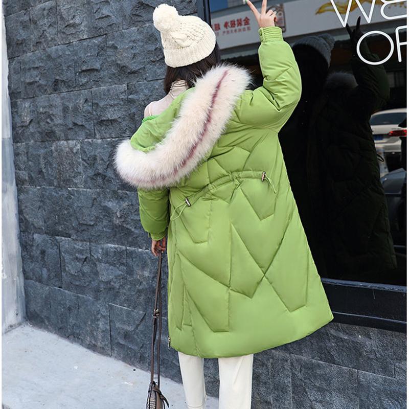 Ladies Winter Coat Mid-length Large Fur Collar Hooded Down Coat Slim Fit Hooded Thick Warmth Parka Coat