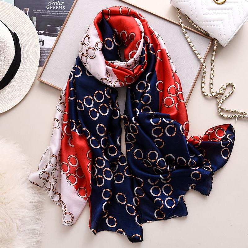Scarf Flower Wrap Shawl Silk Imitation Satin Women Elegant All-match Headscarf Sunscreen Gauze Shawl