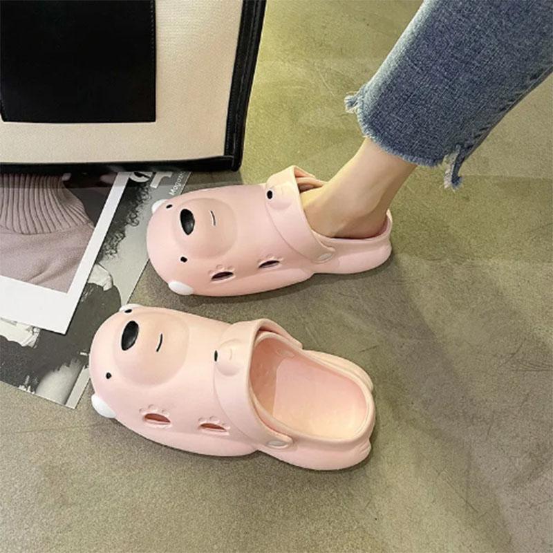 Cute Cartoon Bear Couple Baotou Cave Shoes Women Wear Summer Sandals Fashion All-match Thick Bottom Non-slip Sandals and Slippers