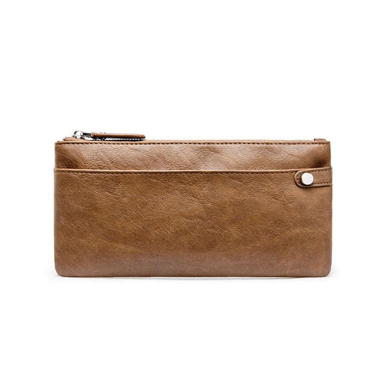 Business Long Wallet Men Women Anti-theft Zipper Dark Buckle Leather Card Package Clutch Coin Bag