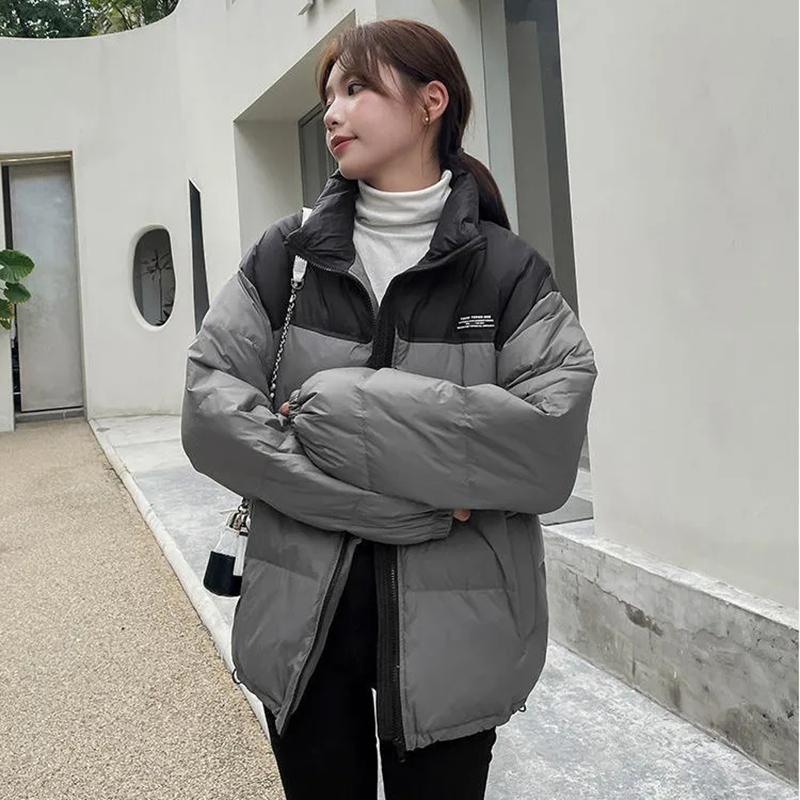 Winter Couple's Mid-length White Duck Down Thickened Coat Student Down Jacket Color Matching Korean Version Loose Cotton Coat Oversized Thick Coat