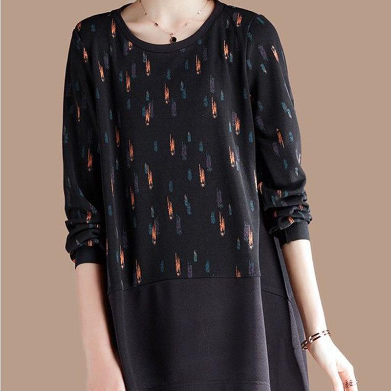 Women Casual Long Sleeve Round Neck printing T-Shirt Fall Vintage Loose Tee Tops Pullover