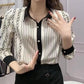 Chiffon Shirt Ladies Spring/Summer Long Sleeve Simple Striped Loose Top Printed Shirt