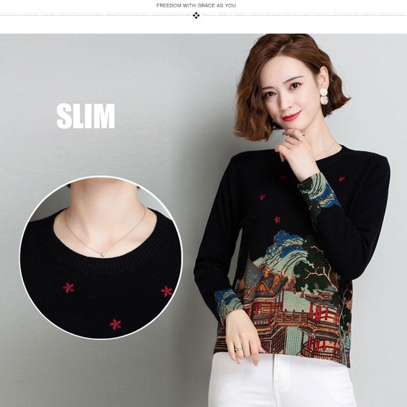 Ethnic Style Women's Woolen Sweater Autumn  Winter Printed Sweater Loose plus Size Knitted Jumper