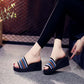 Thick-soled Beach Slippers Women's One-word Slippers Summer Casual Sandals All-match Outer Wear Seaside High-heeled Flip-flops Holiday Stripes Shoes