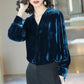 V-Neck Gold Velvet Pullover Tops Women Autumn Solid Slim Long Sleeve T-Shirt Elegant Bottoming Tees