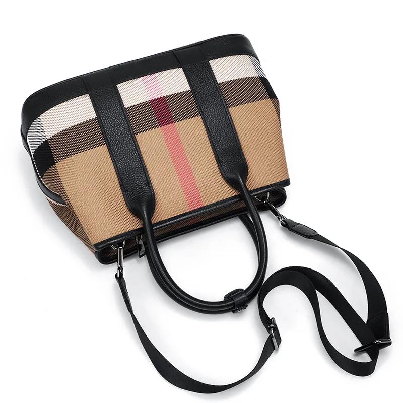 Leather Bag Ladies Trend Large Capacity Plaid Canvas Handbag All-match Commuter Shoulder Messenger Bag