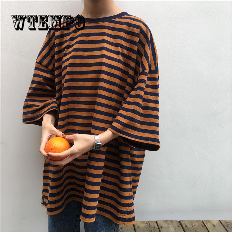T Shirt Women  Striped Tops Harajuku Tshirt  Summer Short Sleeve casual  T-shirts feminina