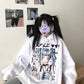 Punk Gothic Hoodies Black White Anime Printed Fashion Japanese Style Pullover Sweatshirts with Chain Girl Hip Hop Hipster Tops Fleece Thick Winter