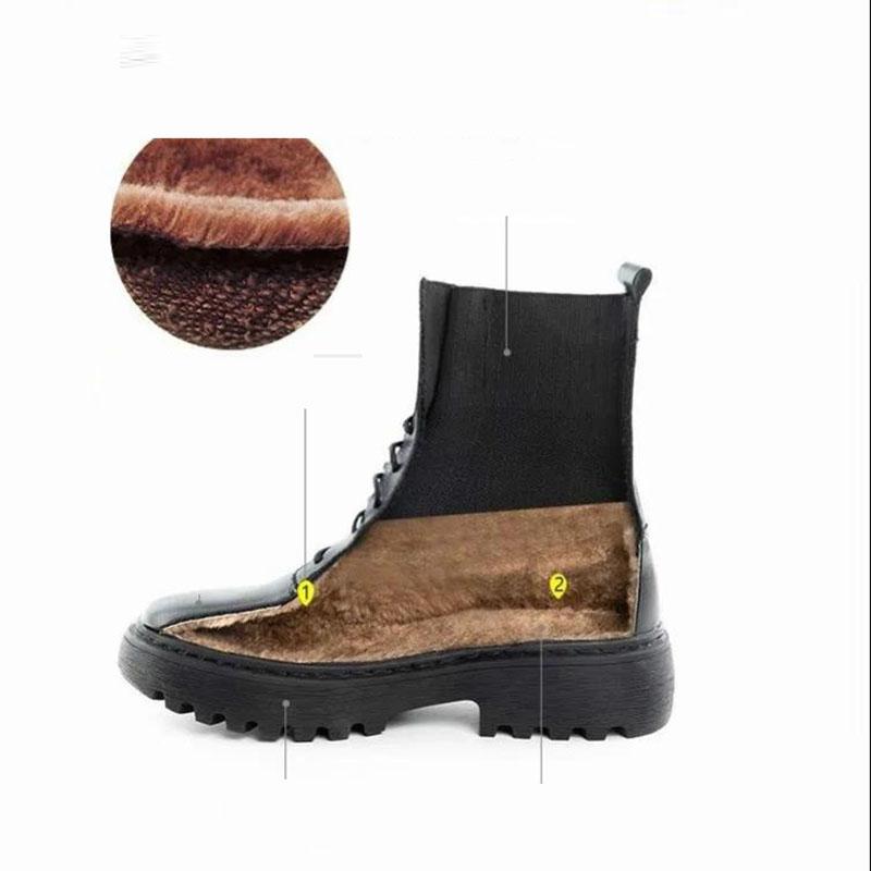 Spring and Autumn British Style Martin Plush Boots for Female Students Korean Version of The Wild Thick-soled Front Lace-up Motorcycle Boots