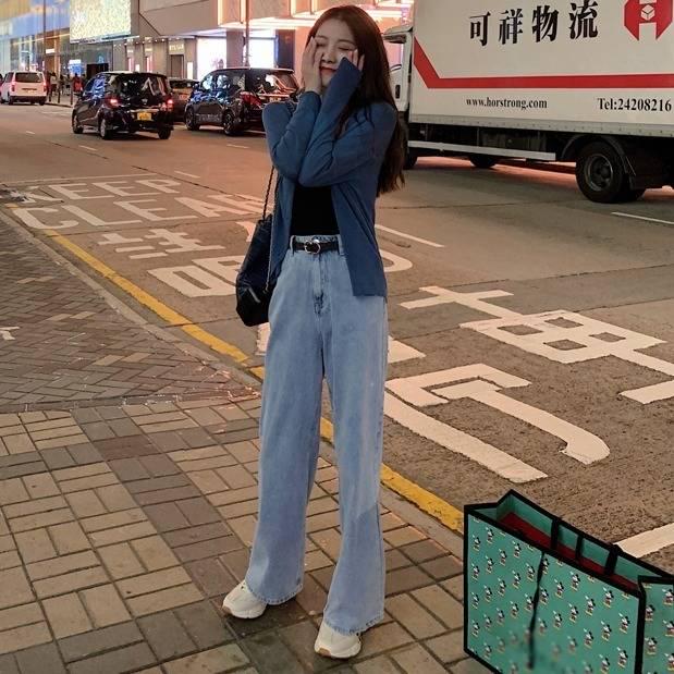 WTEMPO Wide Leg Jeans High Waist Was Thin Female Retro Student Straight Magic Pants Trousers Tide