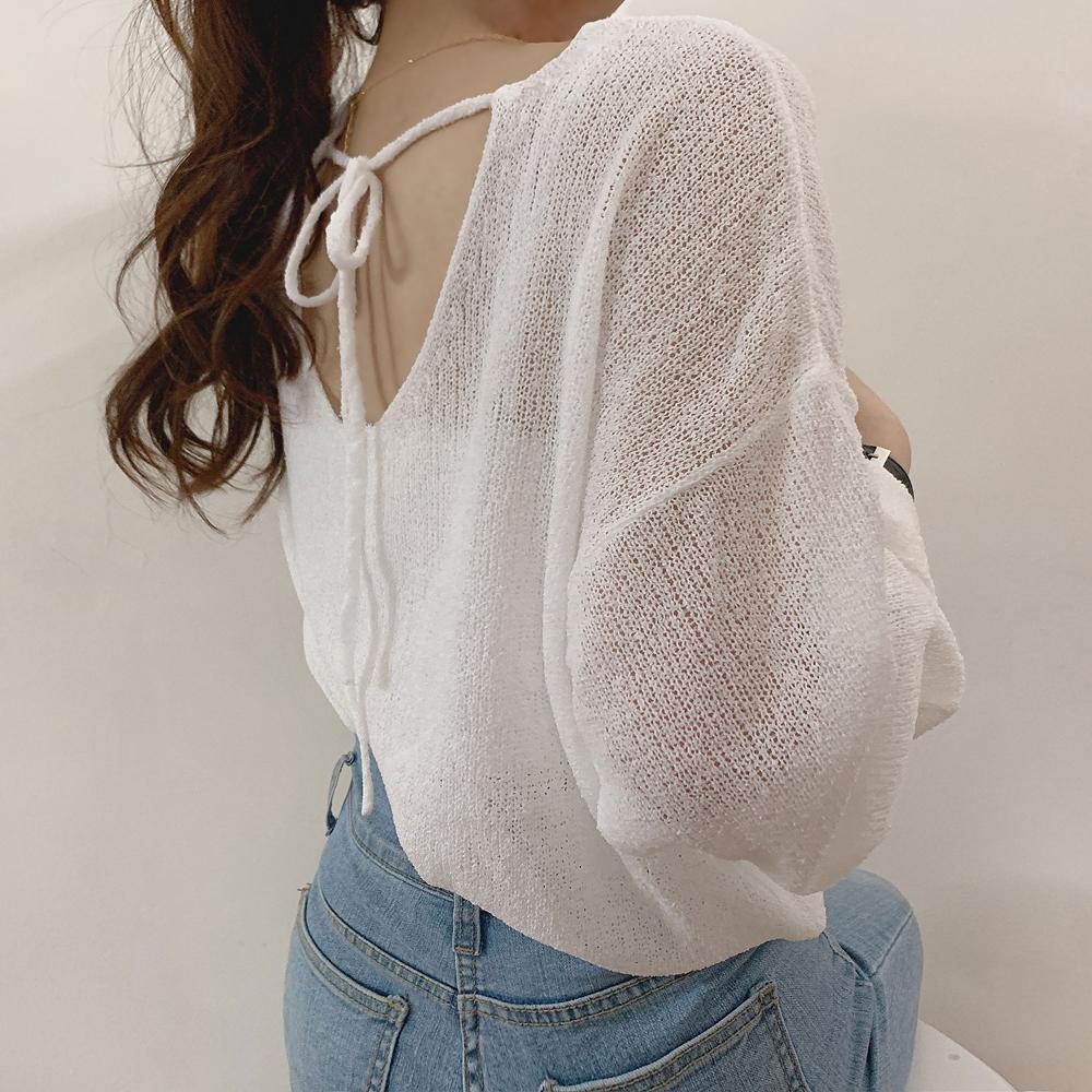 Openwork knitting T Shirt Casual Loose Clothes Tops Flared sleeves Pure color Leisure Long Women Pullover Tee