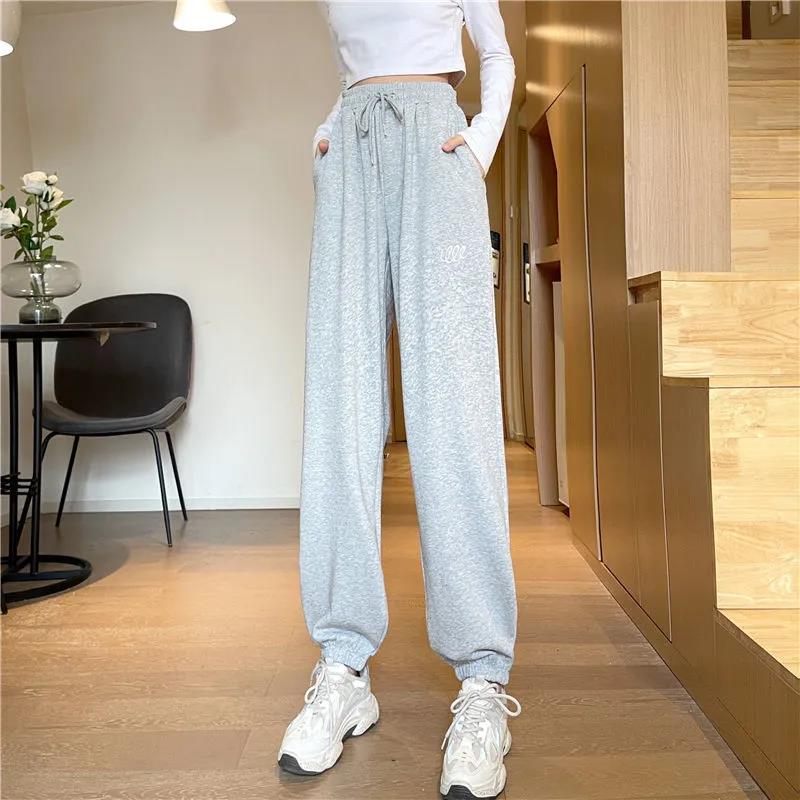 Thin Cotton Sports Trousers Women's Loose-fitting Outer Wear Korean Style Fashion Slim High-waisted Footwear Trousers