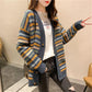 Retro Striped Knitted Cardigan Autumn and Winter Fashion Loose Sweater Plus Size Casual Jacket