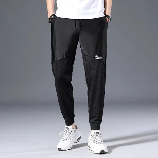 Summer Stretch Sports Pants Men's Thin Ice Silk Air Conditioning Mesh Men's Casual Pants Nine-point Splicing Quick-drying Pants