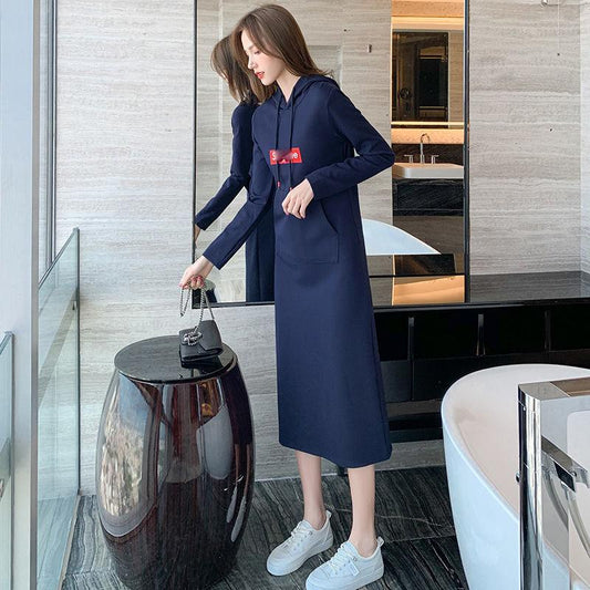 Spring and Autumn Wear Temperament Loose and Thin Casual Sweater Dress Long Sleeves Over The Knee Long Dress Women