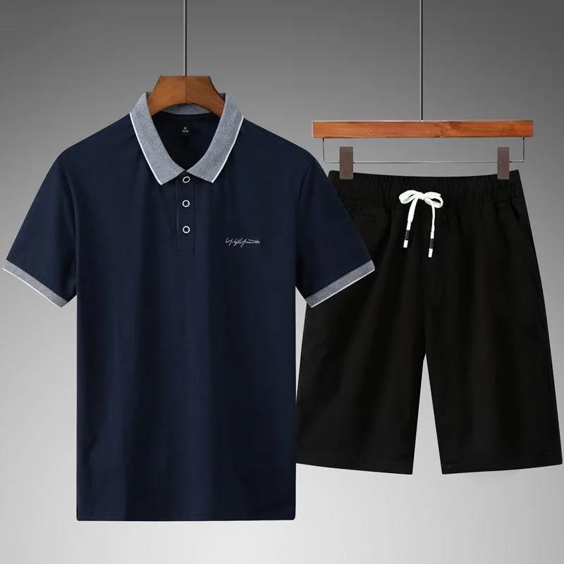 Dad Wear Summer Suit Men's Summer Cotton  Shirt Men's Lapel Middle-aged and Elderly Casual Sports Suit