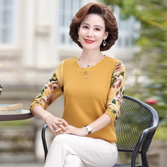 Spring and Autumn Mother Wear Long-sleeved T-shirt Top Women's Middle-aged Bottoming Shirt