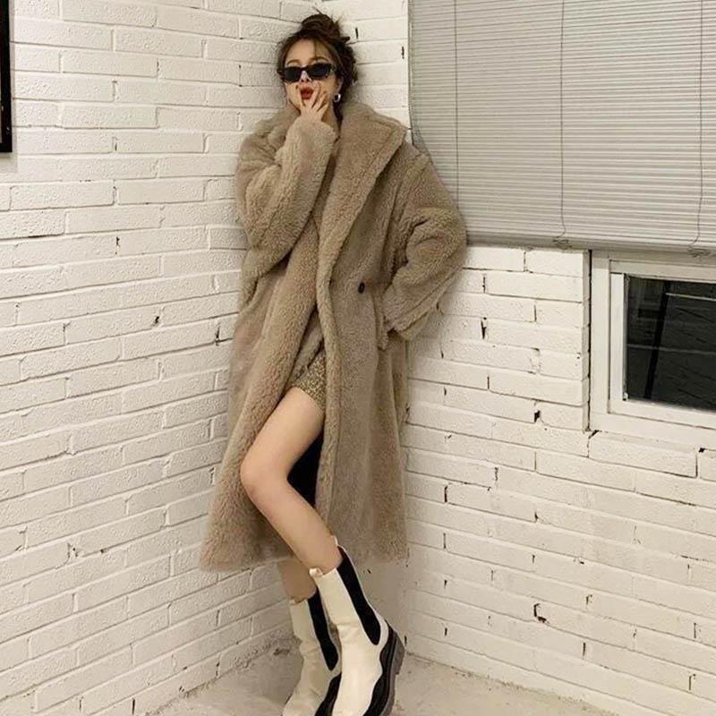 WTEMPO Winter Faux Fur Mink Fur Coat Women's Mid-length Plush Fleece Coat Warm Thicken Coat