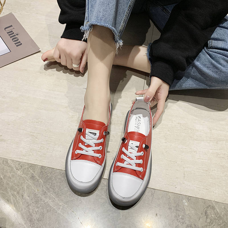 Leather Small White Shoes Female Korean Version One-step Flat-bottomed Casual Shoes Increase In Women's Shoes Xiao Zou Ju Shoes Spring
