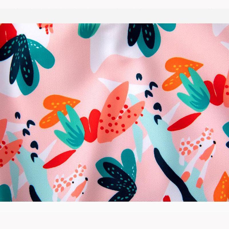 Baby Girls Flower Printed Swimsuit Summer One Piece Bikini Swimming Suit Kids Baby Short Sleeve Lotus Leaf Sleeve Quick Dry Beachsuit