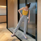 Women's Gray Sweatpants All-match Spring and Summer Loose Loose Feet and Thin Three Bars Casual Sweater Pants