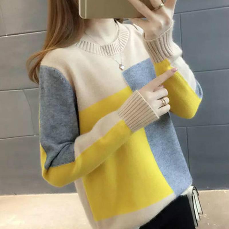 Autumn  Winterwomen Knit Jumper Round Neck Loose Short Sweater Fashion Long-sleeved Solid Color Sweater Knitwear