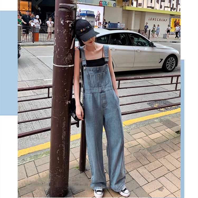 Retro Cowboy Women's Overalls Loose Trousers High Waist Students Wear Wide Leg Pants Mop Tide