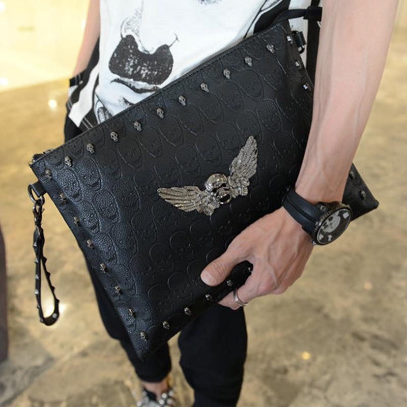 Business briefcase men black rivet anti-theft shoulder Crossbody bags mobile phone package ipad bag